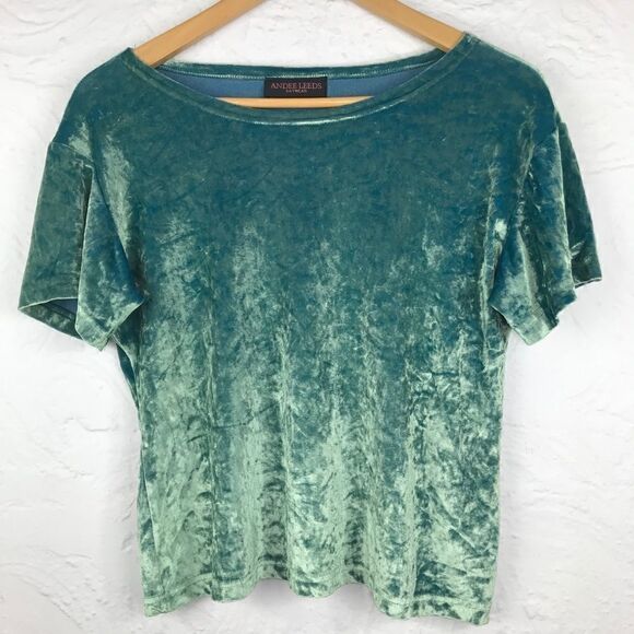 Andee Leeds Emerald Teal Green Velvety Soft Stretch Short Sleeve Top - Picture 4 of 5